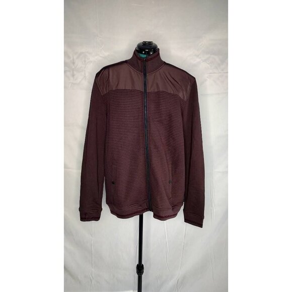 TED Baker Mens Bomber Jacket Purple Pockets Mock Neck Ribbed Knit Zipper 6 XXL